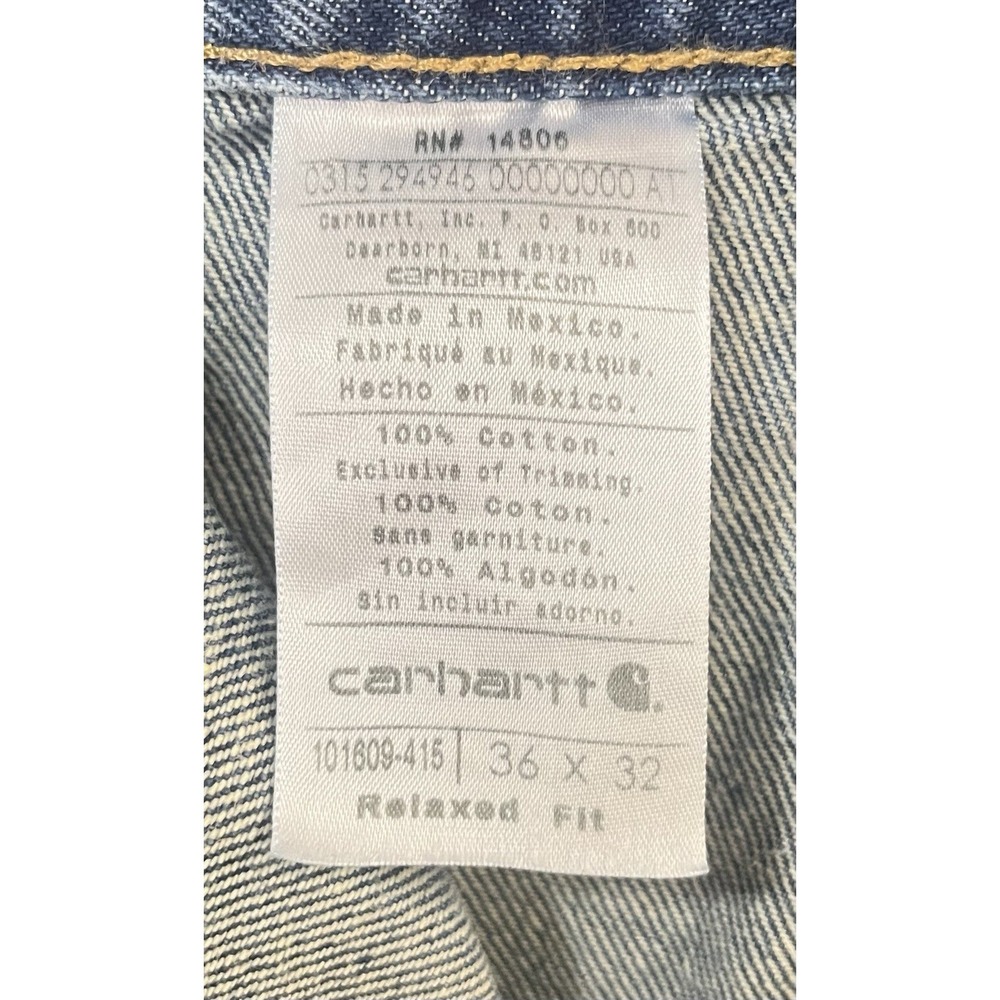 Vintage Carhartt Double Knee Carpenter Pants Mens 36x32 Painted Faded Denim - Picture 13 of 16